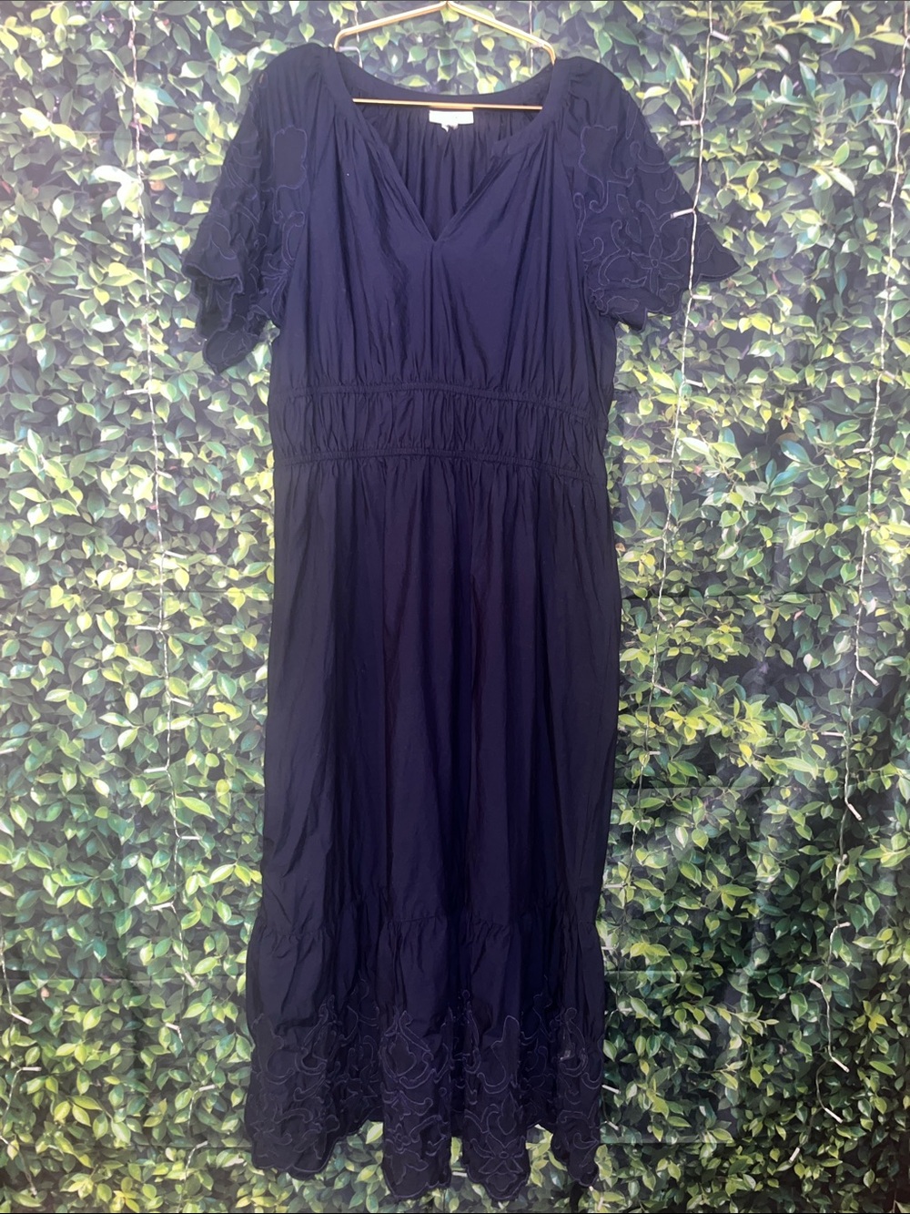 Navy Puff Sleeve Midi Dress - Classic Women's Dress